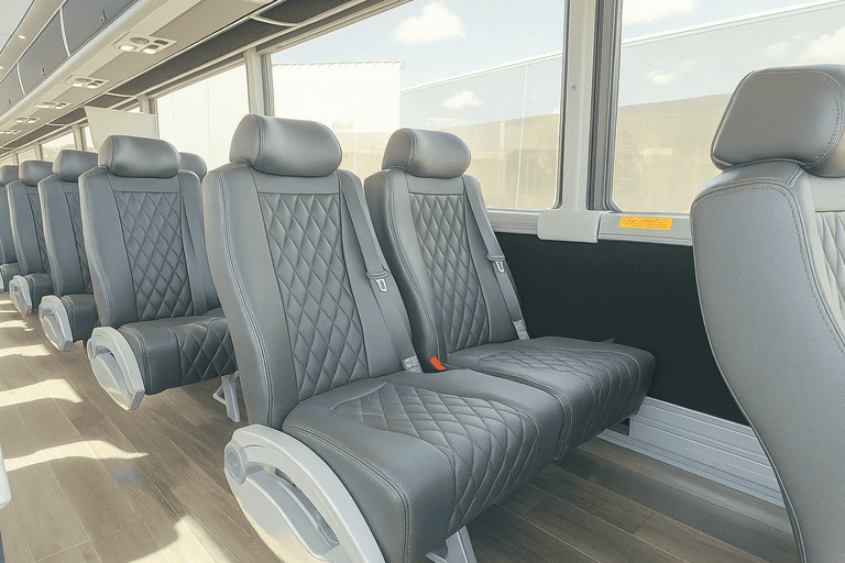 interior of Woodbury Coach Bus Service charter bus