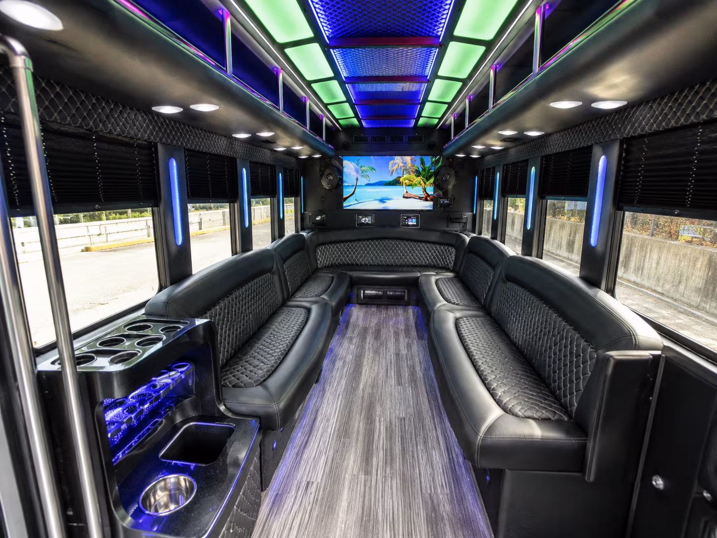 woodbury 18 passenger party bus inside