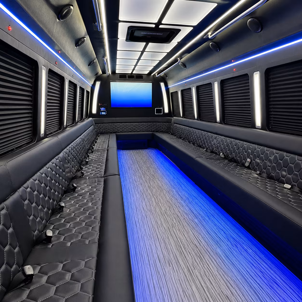 woodbury 50 passenger party bus inside
